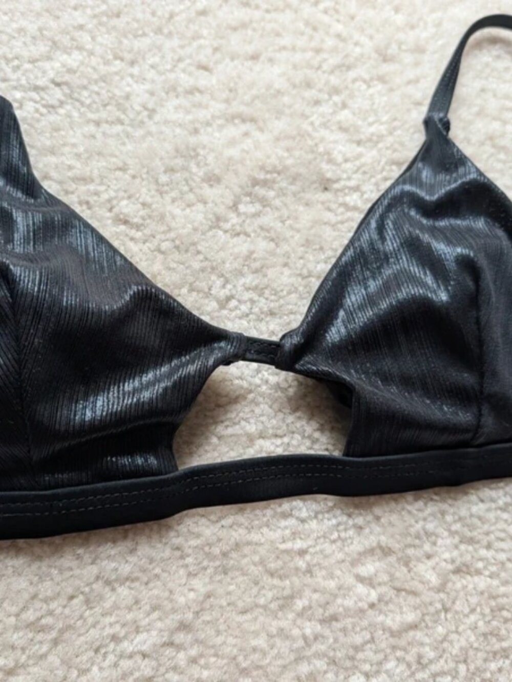 Sexy hollow strappy cut out shiny metallic bikini swim top adjustable